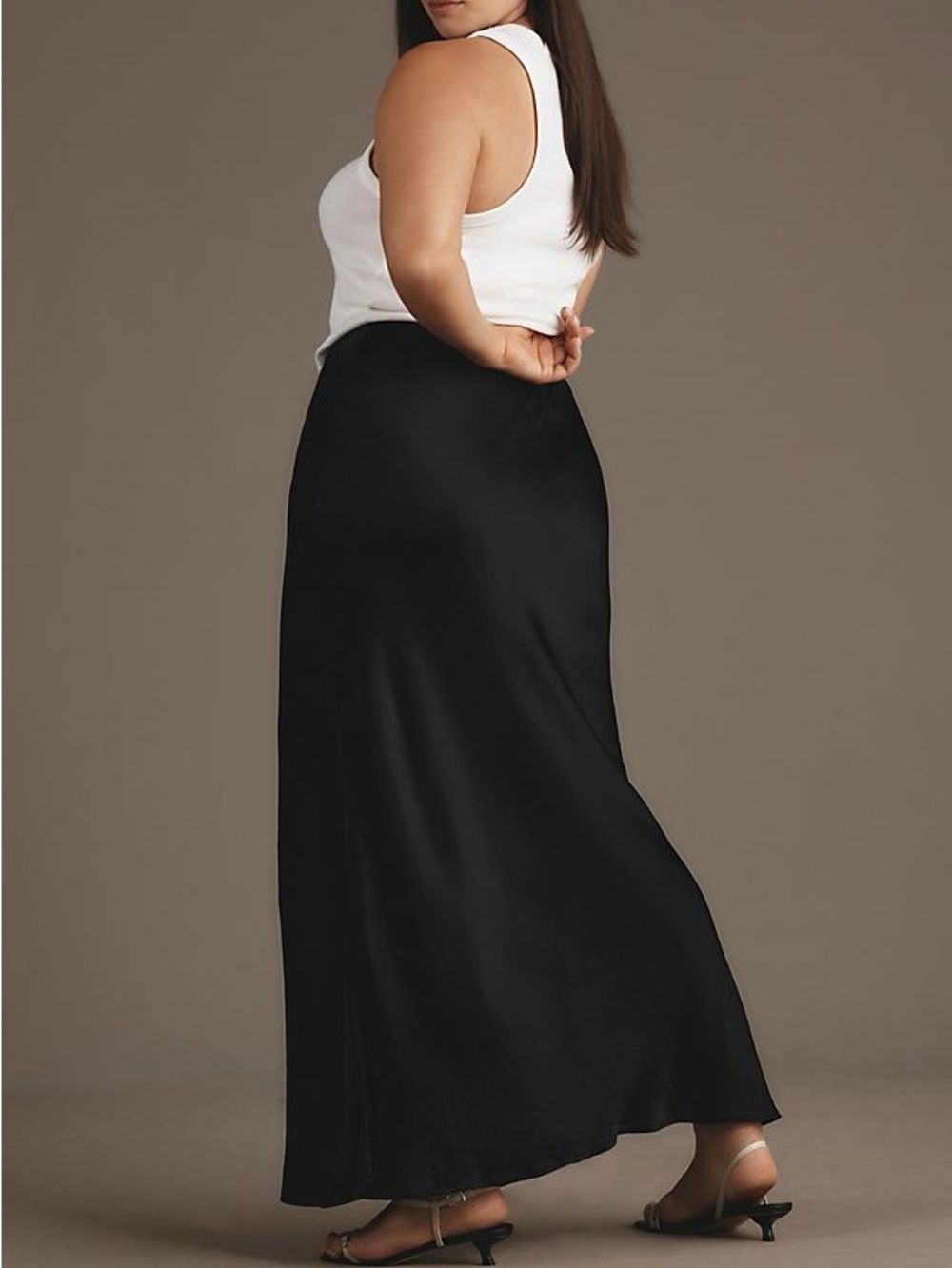Anthropologie satin black maxi skirt plus size 2X / 44” long